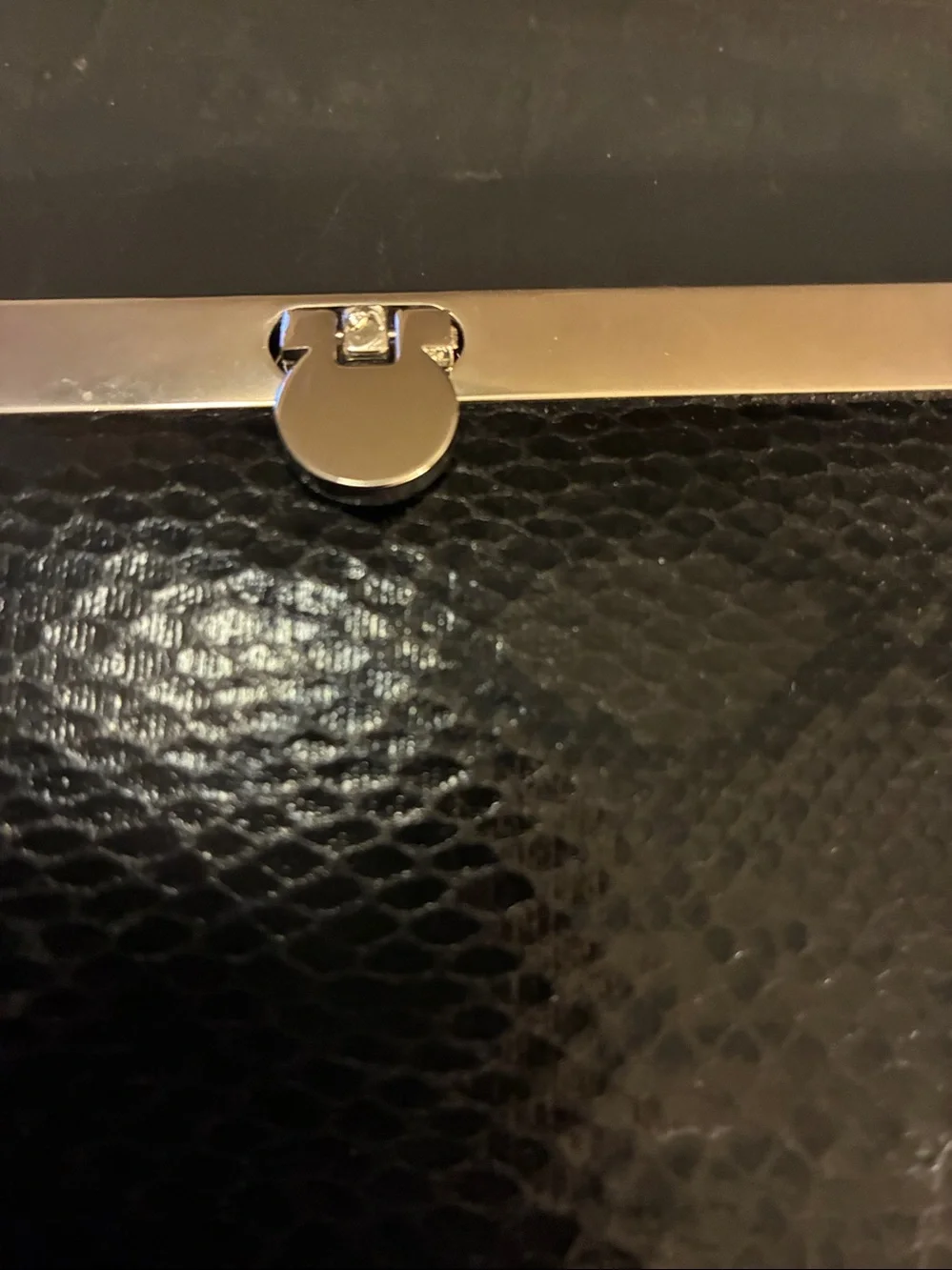 Black Faux Snakeskin Clutch with Silver Frame